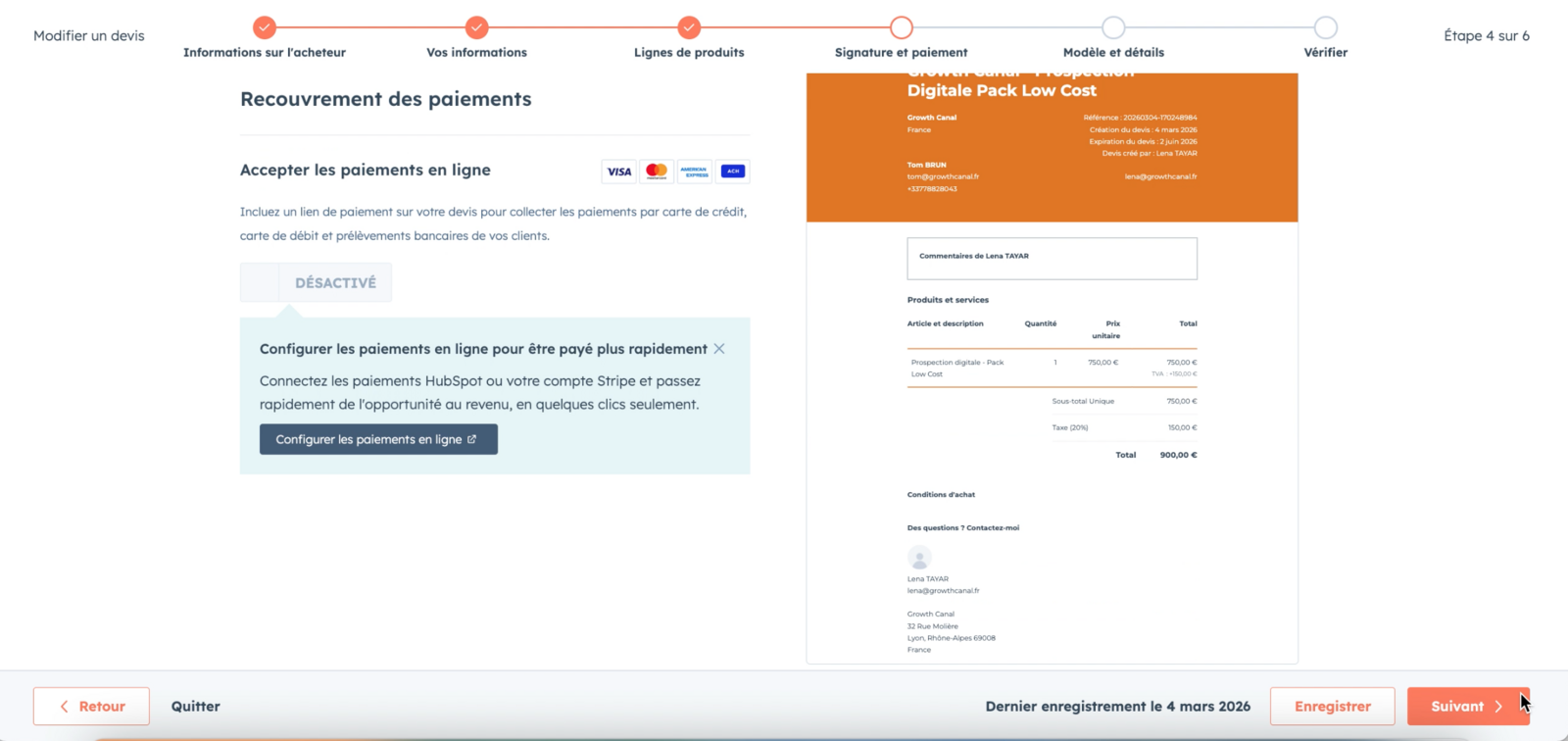 Recouvrement des paiements dans HubSpot Commerce Hub