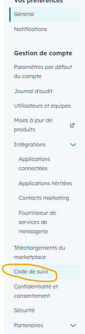 code de suivi hubspot
